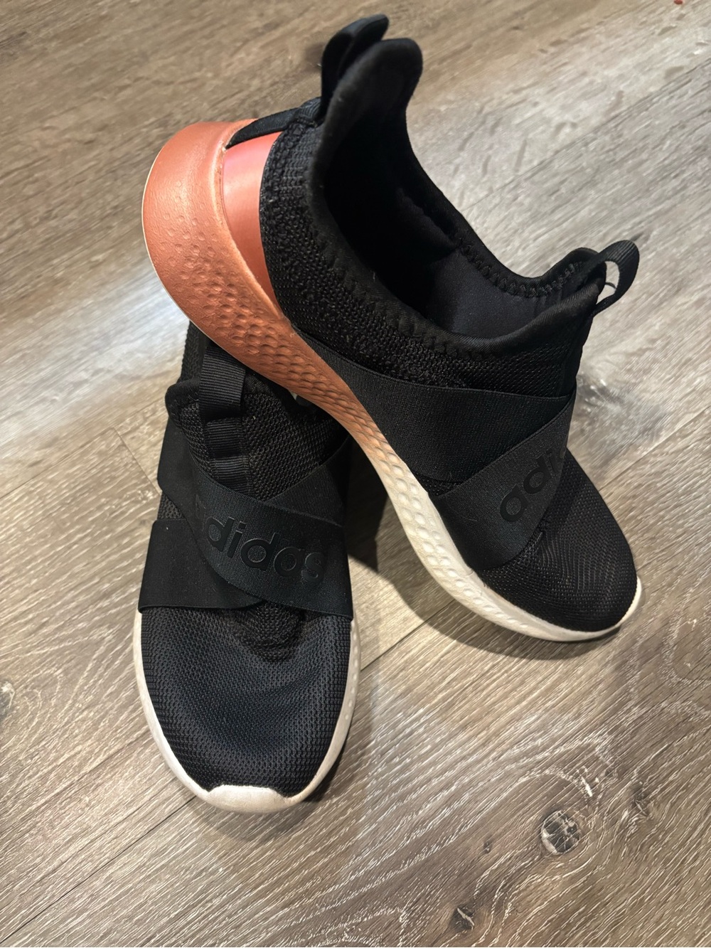 adidas women’s Black Sneakers with Rose Gold Heel